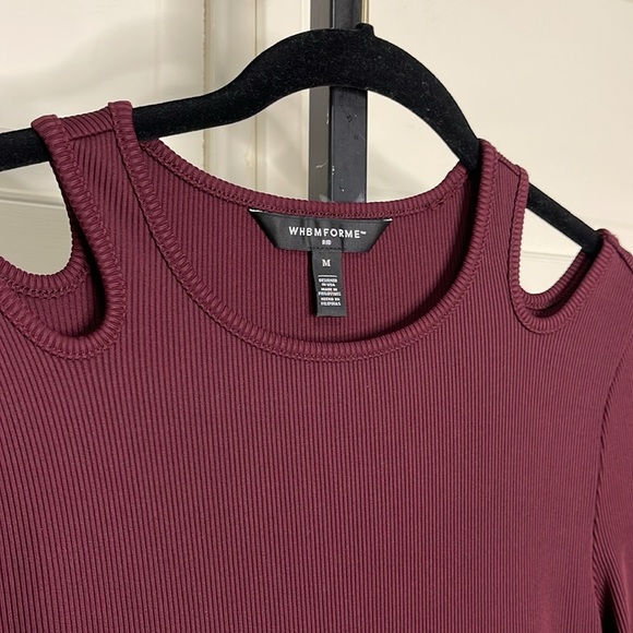WHBM® FORME Rib Long Sleeve Cutout Dress Size Medium Burgundy - Picture 5 of 10